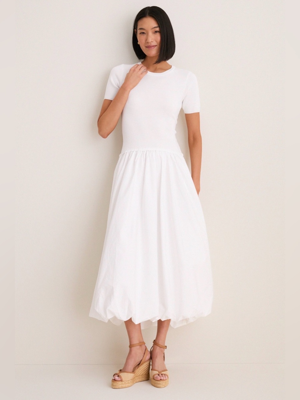 NWT Moon River Bubble Skirt Midi Dress in White Medium